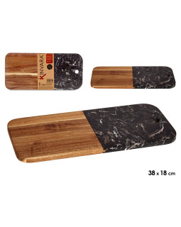 Puidust ja mustast marmorist lõikelaud, 1,5 × 18 × 38 cm, 78375, kinvara
