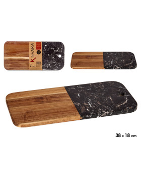 Puidust ja mustast marmorist lõikelaud, 1,5 × 18 × 38 cm, 78375, kinvara