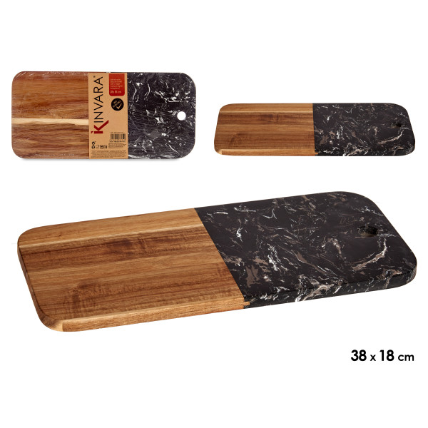 Puidust ja mustast marmorist lõikelaud, 1,5 × 18 × 38 cm, 78375, kinvara