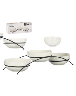 3 valge portselanist kausi komplekt alusega, 350 ml, 86490, vessia