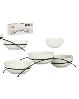 3 valge portselanist kausi komplekt alusega, 350 ml, 86490, vessia