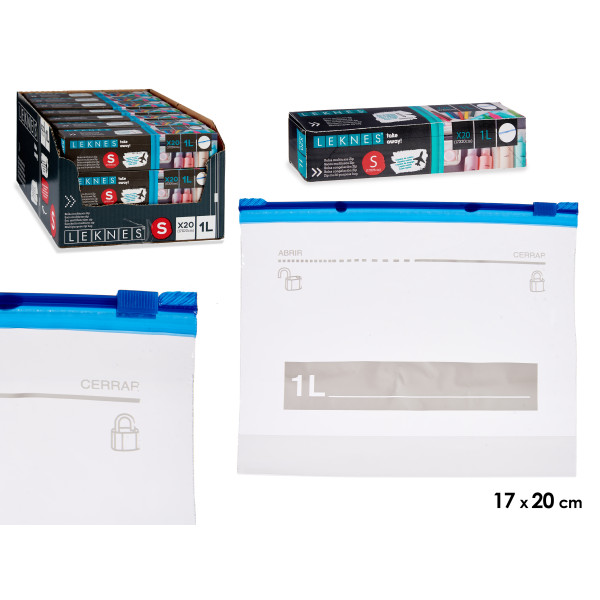 Mitmeotstarbelised lukuga kotid 1 l, 20 tk, 20×17+2.5 cm, 87070, leknes