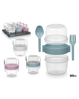 Plastikust konteiner söögiriistadega, 800 ml, 3 värvi, 13.8×12.5×10.2 cm, 94909, leknes