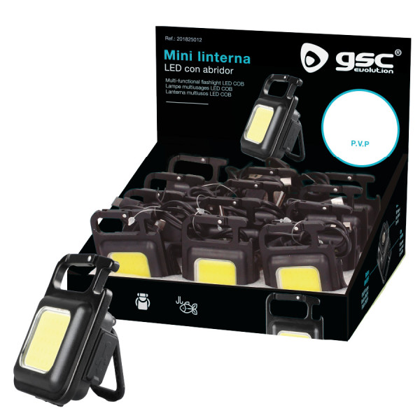 Laetav mini led-taskulamp karabiiniga, 350 lm – 12 tk esitluskarbis, 201825012
