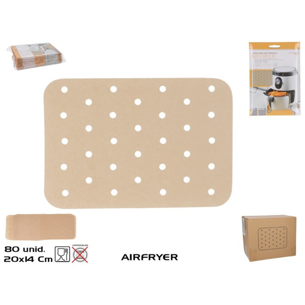 Ristkülikukujulised paberalused õhufritüürile (80 tk), 20 x 14 cm, kitchen&go