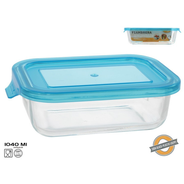 Ristkülikukujuline klaasist lõunakarp 1040 ml, 6 x 22 x 15,5 cm, kitchen&go