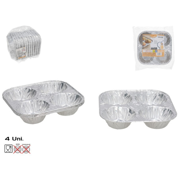 Alumiiniumist küpsetusvormid (4 tk), 3 x 15,5 x 15,5 cm, kitchen&go Alumiiniumist küpsetusvormid (4 tk), 3 x 15,5 x 15,5 cm, kitchen&go