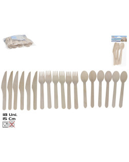 Söögiriistad (18 tk), puit, 16 x 3,2 cm, summer enjoy