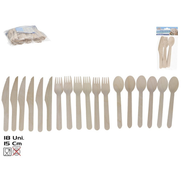 Söögiriistad (18 tk), puit, 16 x 3,2 cm, summer enjoy