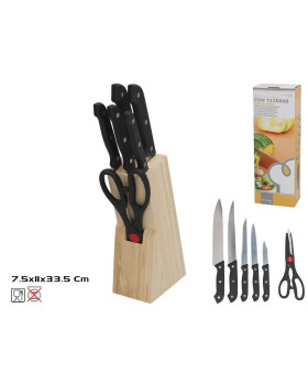 7 noa komplekt kääride ja puidust alusega (19 cm), 33,5 x 11 x 7,5 cm, kitchen&go