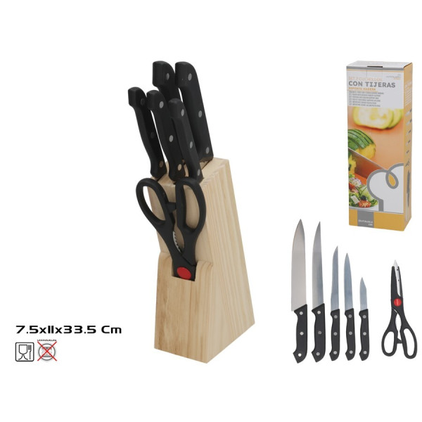 7 noa komplekt kääride ja puidust alusega (19 cm), 33,5 x 11 x 7,5 cm, kitchen&go