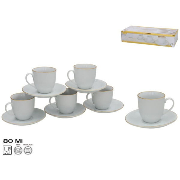 6 tassi ja alustassi komplekt kuldse äärega, 8 x 13,5 x 13,5 cm, kitchen&go