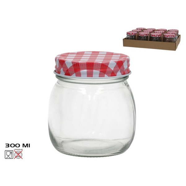 Klaaspurk ruudulise kaanega 300 ml punane, 8x8x9 cm, kitchen&go