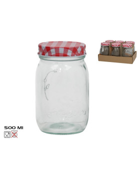 Klaaspurk ruudulise kaanega 500 ml punane, 7,5x7,5x13 cm, kitchen&go