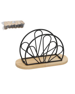 Metallist salvrätikuhoidja puidust detailidega, must, 15 x 7,5 x 9,5 cm, kitchen&go