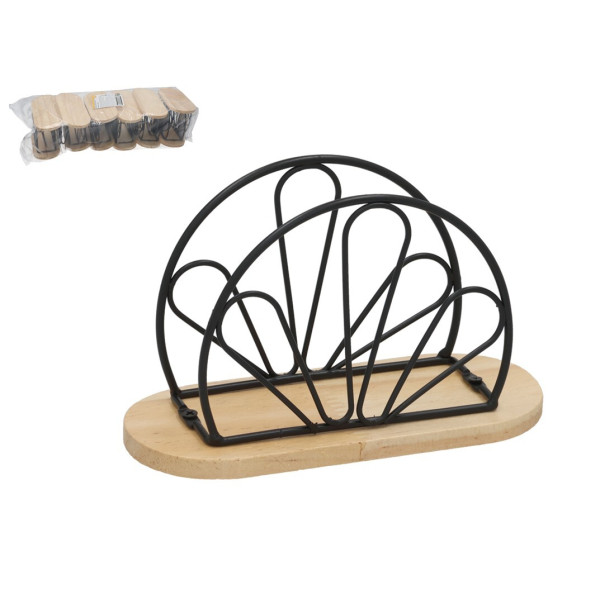 Metallist salvrätikuhoidja puidust detailidega, must, 15 x 7,5 x 9,5 cm, kitchen&go