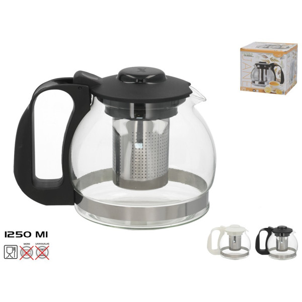 Klaasist teekann metallist sõelaga 1,2 l, 18,5 x 13 x 13,5 cm, kitchen&go