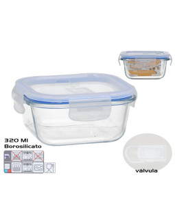 Borosilikaatklaasist lõunakarp klapiga 320 ml, kandiline, 6 x 12 x 12 cm, kitchen&go