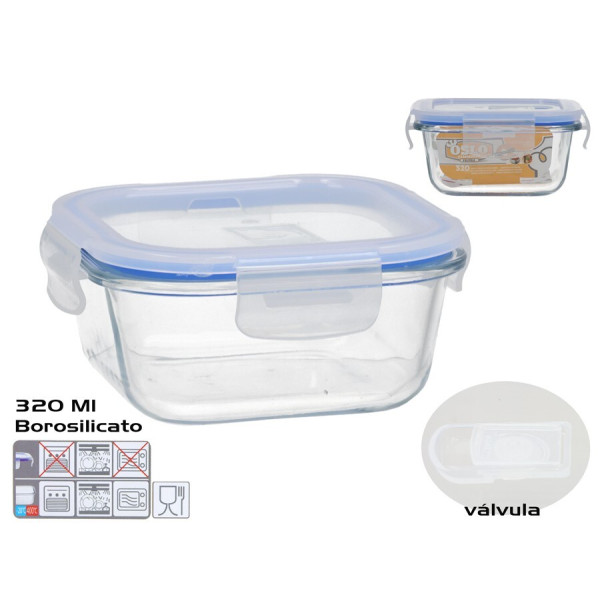 Borosilikaatklaasist lõunakarp klapiga 320 ml, kandiline, 6 x 12 x 12 cm, kitchen&go