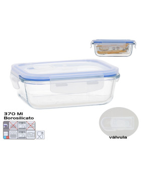 Borosilikaatklaasist lõunakarp klapiga 370 ml, ristkülikukujuline, 5,5 x 15,5 x 11,5 cm, kitchen&go