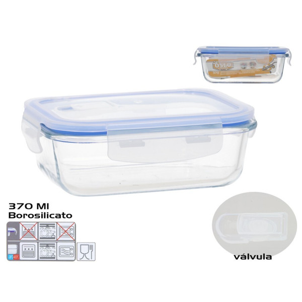 Borosilikaatklaasist lõunakarp klapiga 370 ml, ristkülikukujuline, 5,5 x 15,5 x 11,5 cm, kitchen&go