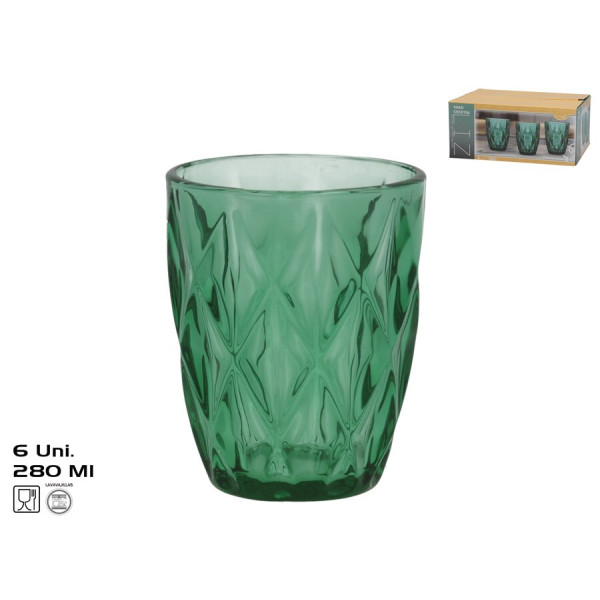 Klaastassid (6 tk) 280 ml, rohelised, 10 x 8 x 8 cm, kitchen&go