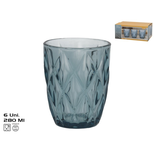 Klaastassid (6 tk) 280 ml, sinised, 10 x 8 x 8 cm, kitchen&go