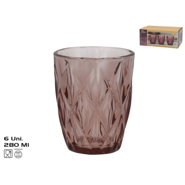 Klaastassid (6 tk) 280 ml, roosad, 10 x 8 x 8 cm, kitchen&go