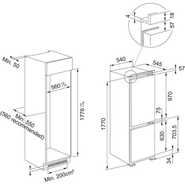 Külmik franke, integreeritav, 177 cm, 250/68 l, 34 db, elektrooniline, valge Kodumasinad