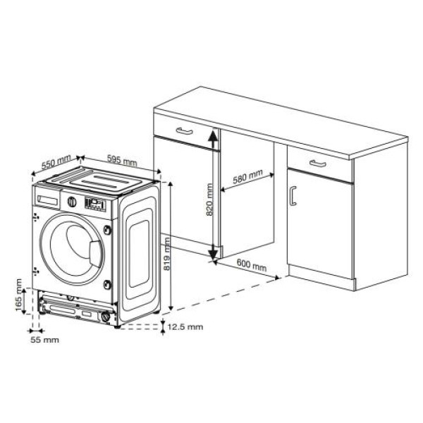 Pesumasin beko, 7 kg, integreeritav, 1200p/min, inverter, valge