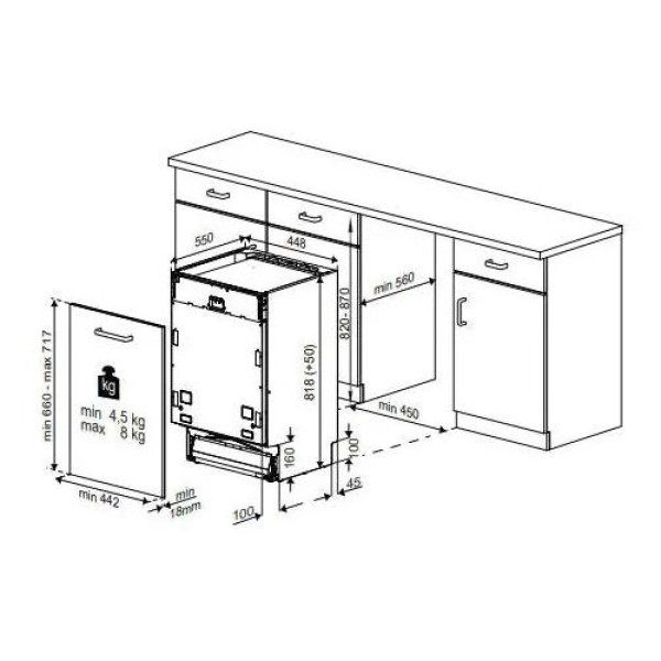 Nõudepesumasin beko, integreeritav, 3 korvi, 45 cm, 47 db