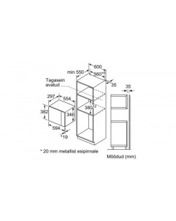 Mikrolaineahi bosch, integreeritav, 20 l, 800 w, must-foto5