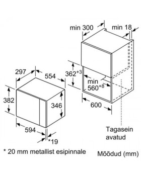 Mikrolaineahi bosch, integreeritav, 20 l, 800 w, valge-foto2