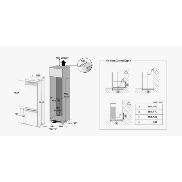 Külmik samsung, 194 cm, 289/100 l, 35 db, integreeritav, nofrost, elektrooniline juhtimine, valge Külmik samsung, 194 cm, 289/100 l, 35 db, integreeritav, nofrost, elektrooniline juhtimine, valge