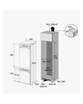 Külmik samsung, 177 cm, 193/74 l, 35 db, integreeritav, nofrost, elektrooniline juhtimine, valge-foto3