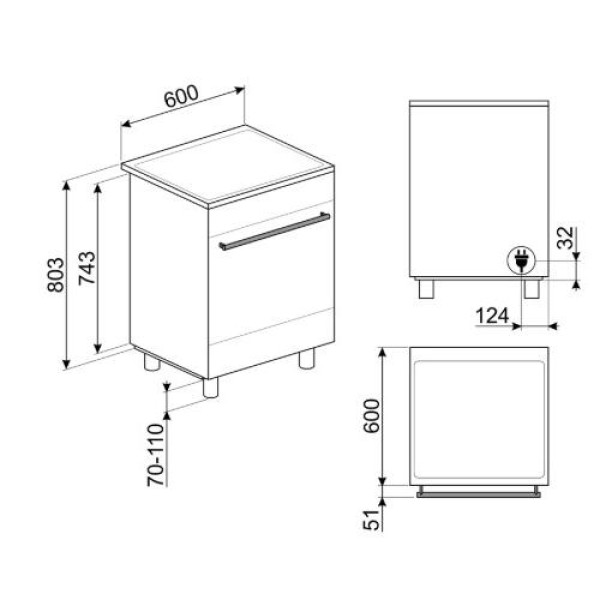 Elektripliit smeg, 4x induktsioon, elektriahi, aurupuhastus, 60cm, matt must