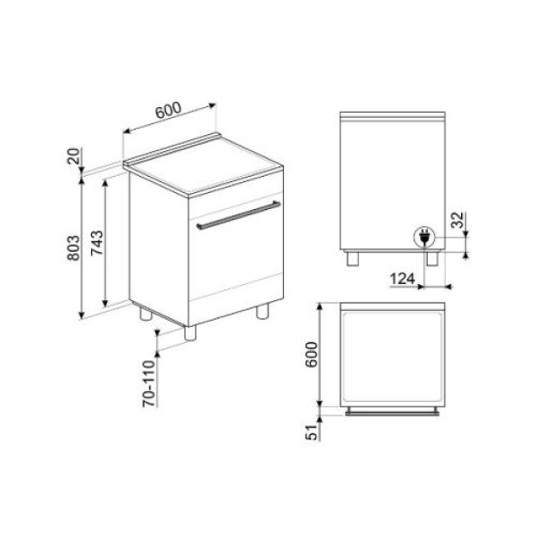 Elektripliit smeg, 4x induktsioon, elektriahi, pürolüüs, 60cm, matt must