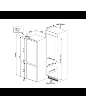 Külmik smeg, integreeritav, 178 cm, 185/69 l, 38 db, puutetundlik, total nofrost, valge-foto2