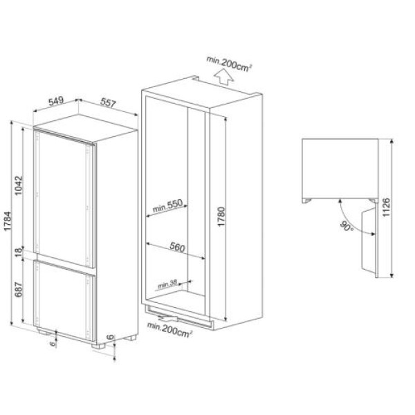 Külmik smeg, integreeritav, 178 cm, 182/62 l, 35 db, puutetundlik, total nofrost, valge