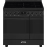 Elektripliit smeg classic, 90 cm, 5 x induktsioon, 2x elektriahi, pürolüüspuhastus, matt must