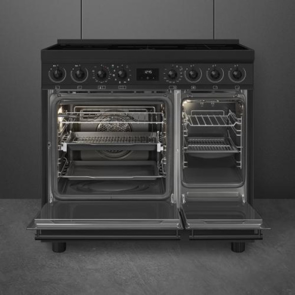 Elektripliit smeg classic, 90 cm, 5 x induktsioon, 2x elektriahi, pürolüüspuhastus, matt must Elektripliit smeg classic, 90 cm, 5 x induktsioon, 2x elektriahi, pürolüüspuhastus, matt must
