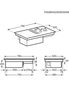 Õhupuhastiga pliidiplaat aeg, 4 x induktsioon, 80 cm, 630 m3/h, 64 db, faasitud servad, must-foto7