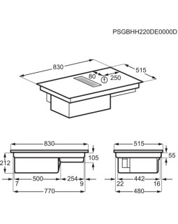 Õhupuhastiga pliidiplaat aeg, 4 x induktsioon, 83 cm, 630 m3/h, 64 db, faasitud servad, must-foto2