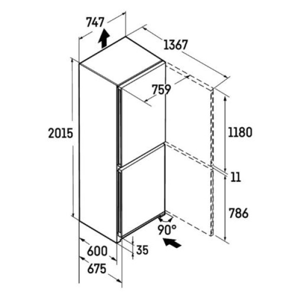 Külmik liebherr, 201,5 cm, 348/138 l, 35 db, puutejuhtimine, nofrost, valge