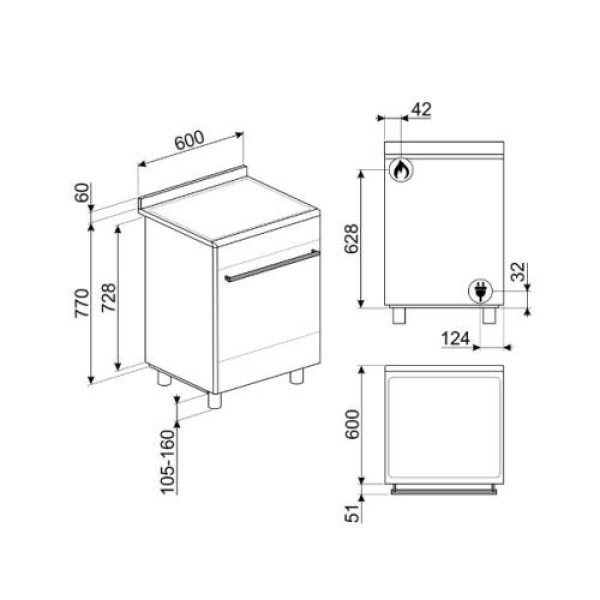 Gaasipliit smeg colonial, 4 x gaas, elektriahi, aurupuhastus, 60 cm, antratsiit