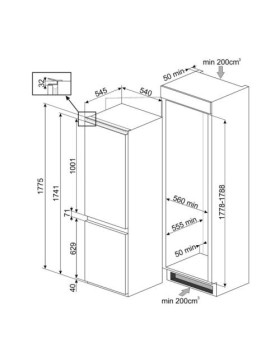 Külmik smeg, integreeritav, 178 cm, 185/69 l, 38 db, puutetundlik, total nofrost, valge-foto2