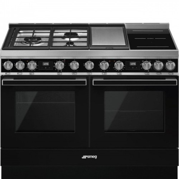 Pliit smeg portofino, 3 x gaas + 2 x induktsioon + grillplaat, 2 x elektriahi, 120 cm, must Kodumasinad