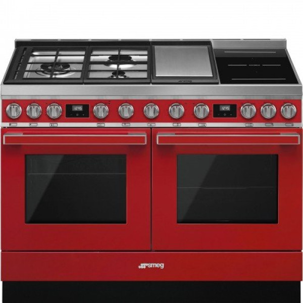 Pliit smeg portofino, 3 x gaas + 2 x induktsioon + grillplaat, 2 x elektriahi, 120 cm, punane Kodumasinad