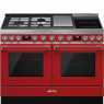 Pliit smeg portofino, 3 x gaas + 2 x induktsioon + grillplaat, 2 x elektriahi, 120 cm, punane