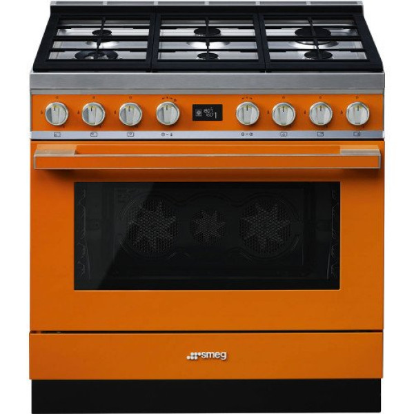 Salongi näidis! gaasipliit smeg, portofino, 6 x gaas, elektriahi, 90 cm, pürolüüs, oranž Kodumasinad